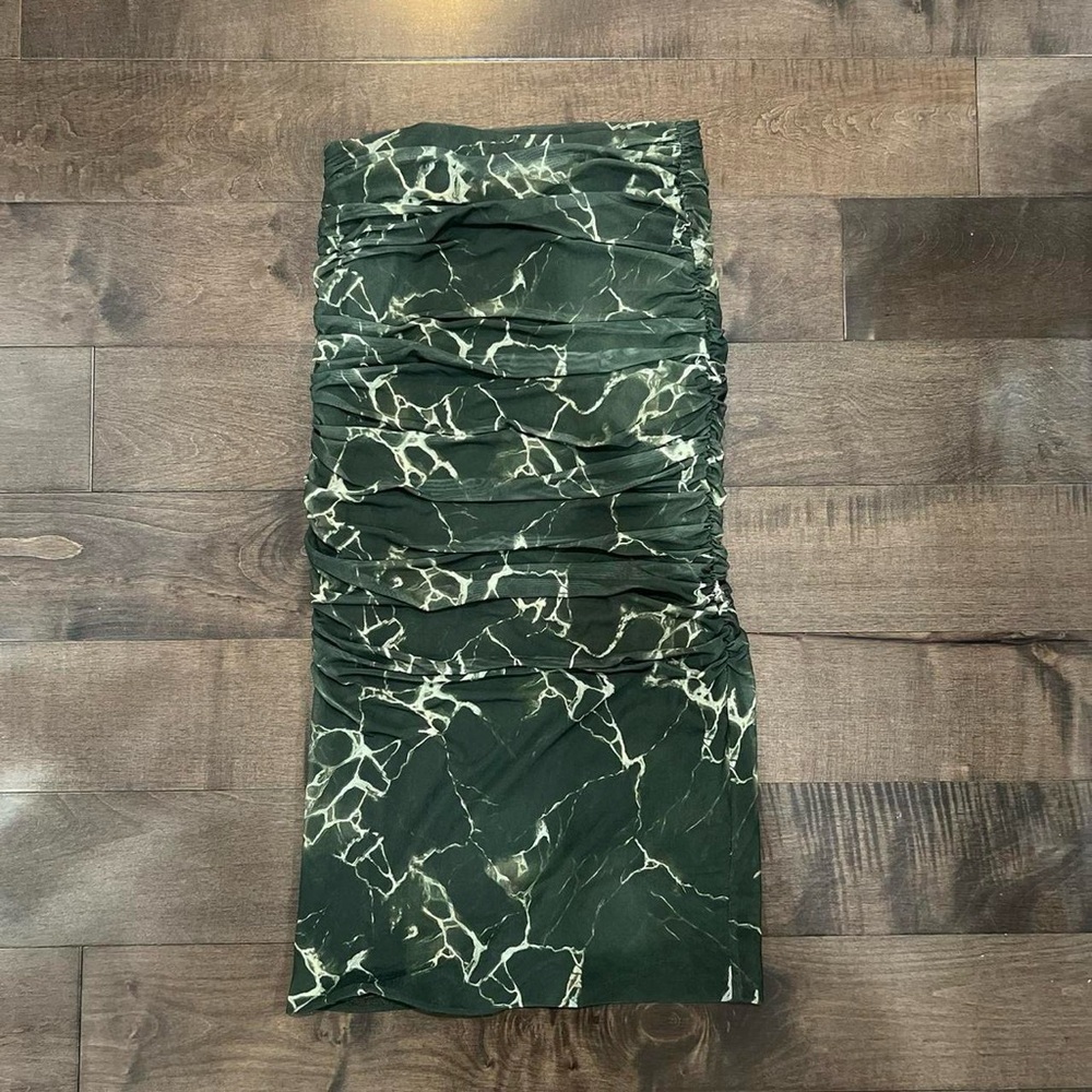 ZARA MARBLE PRINT DRAPED TULLE MIDI TUBE SKIRT